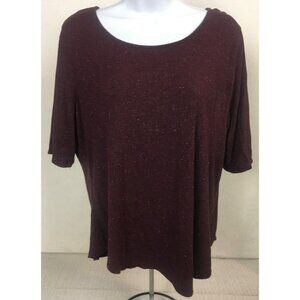Apt 9 Top Women Size PXL Dark Red Tiny White Silver Dots Short Sleeves Round Nec